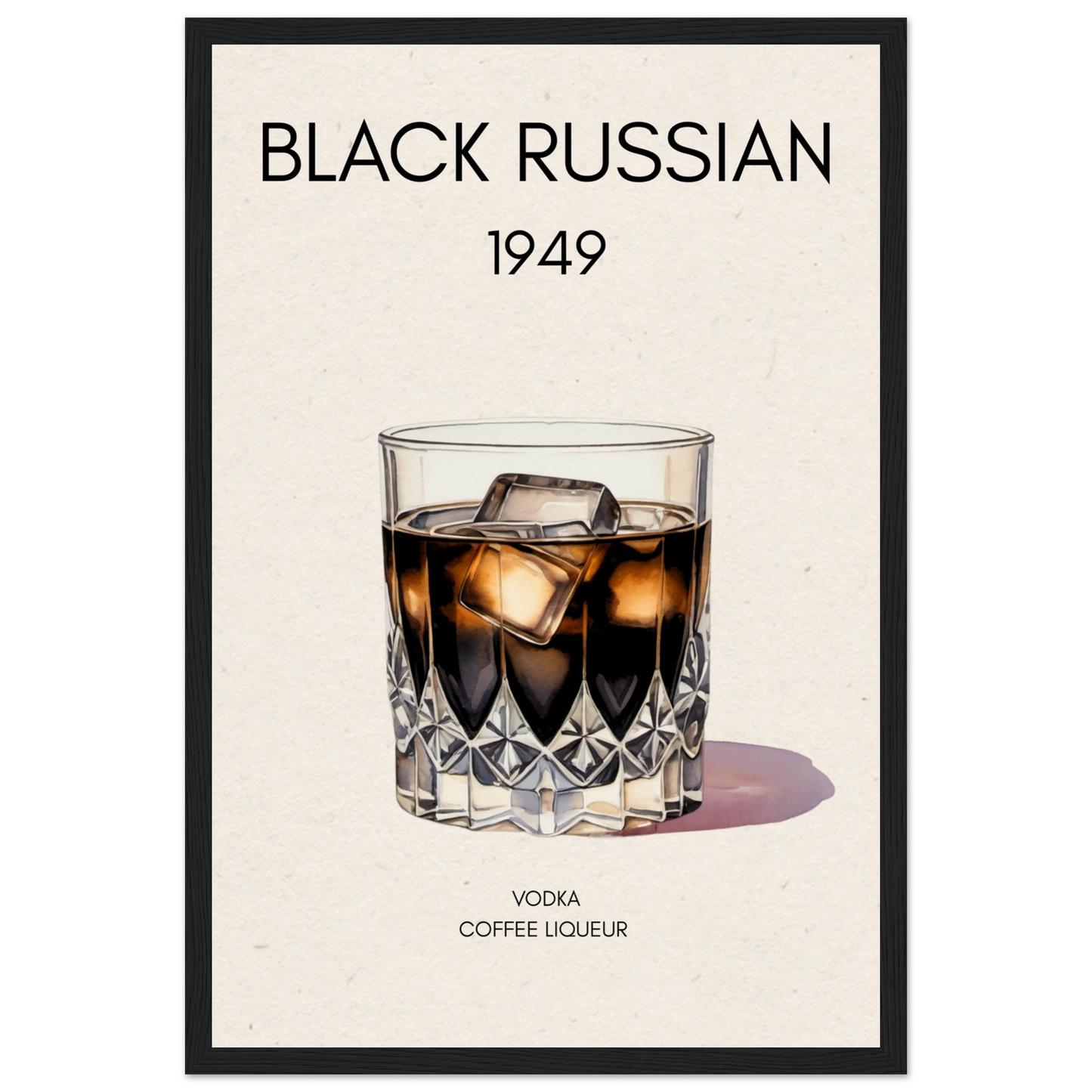 Black Russian Cocktail Bar Art Poster Print Black Wood Frame 30x45 cm 12x18″ Museum-Quality Matte Paper Wooden Framed Poster