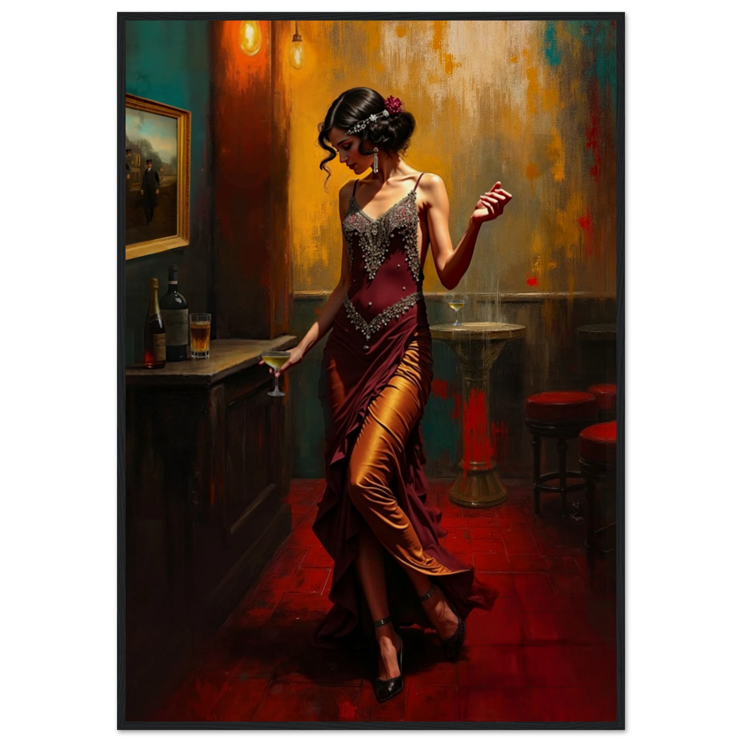 Speakeasy Flapper Art Prohibition Poster Print Black Wood Frame 70x100 cm 28x40″ Museum-Quality Matte Paper Wooden Framed Poster