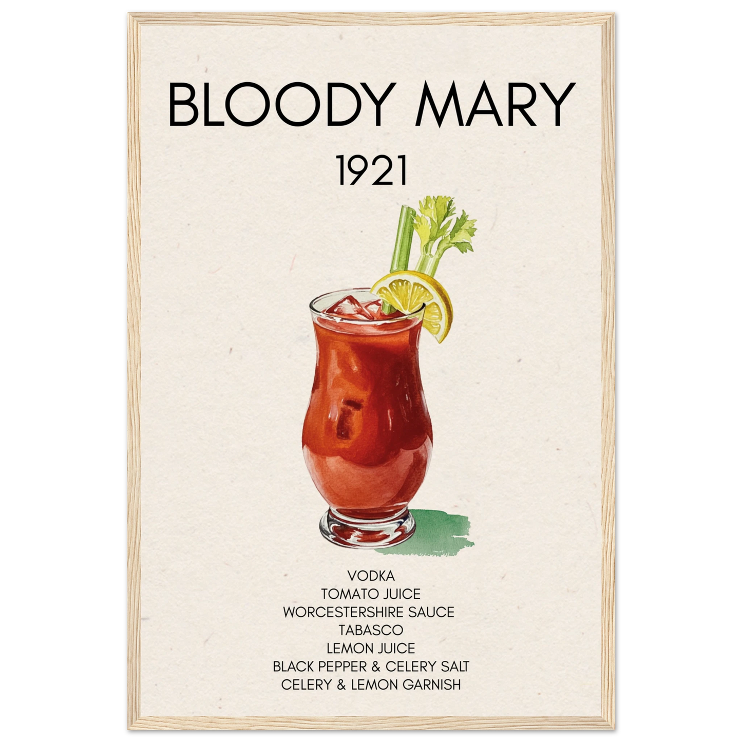 Bloody Mary Cocktail Bar Poster Print Light Wood Frame 40x60 cm 16x24″ Museum-Quality Matte Paper Wooden Framed Poster