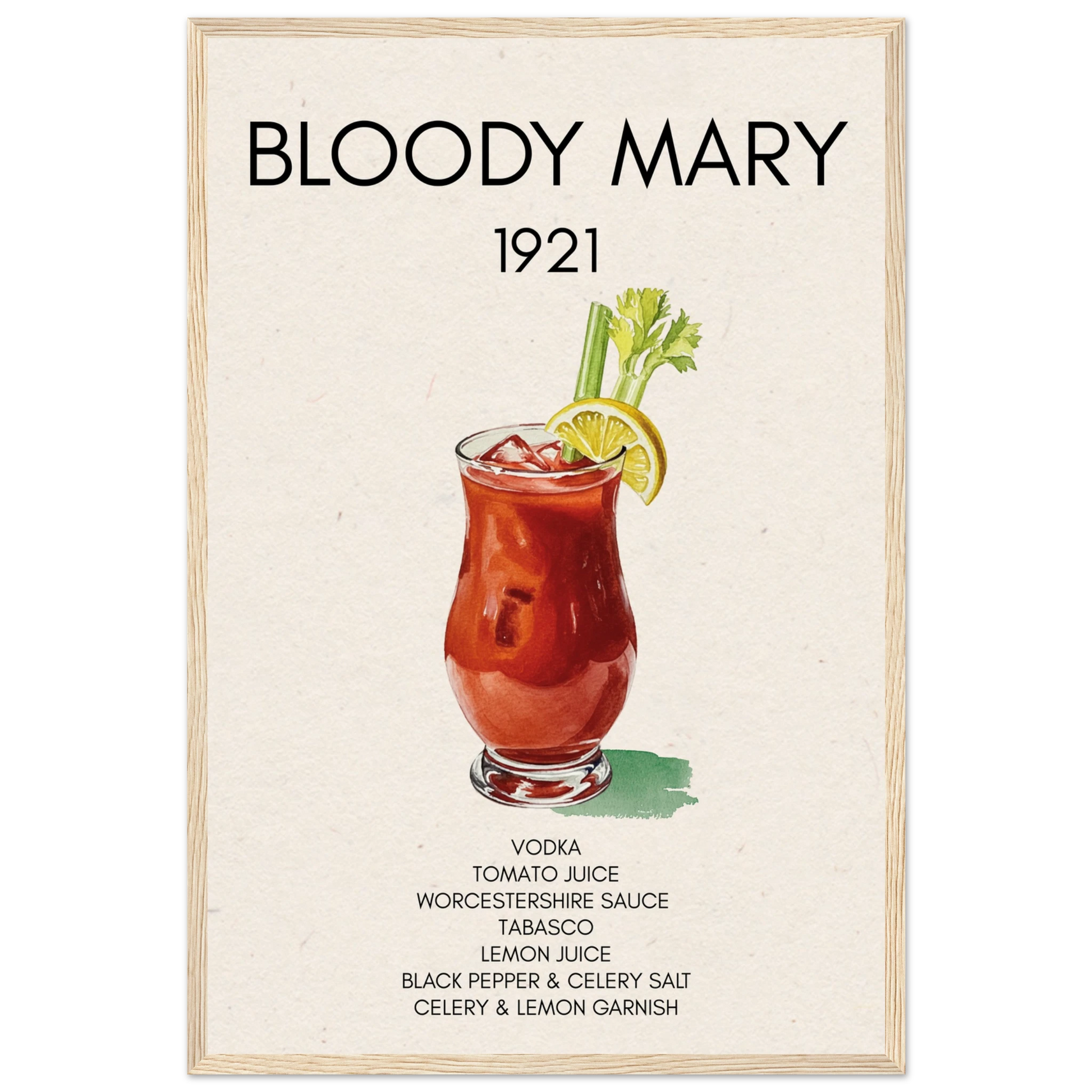Bloody Mary Cocktail Bar Art Print Light Wood Frame 40x60 cm 16x24″ Museum-Quality Matte Paper Wooden Framed Poster