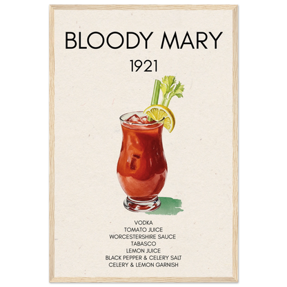 Bloody Mary Cocktail Bar Art Print Light Wood Frame 40x60 cm 16x24″ Museum-Quality Matte Paper Wooden Framed Poster