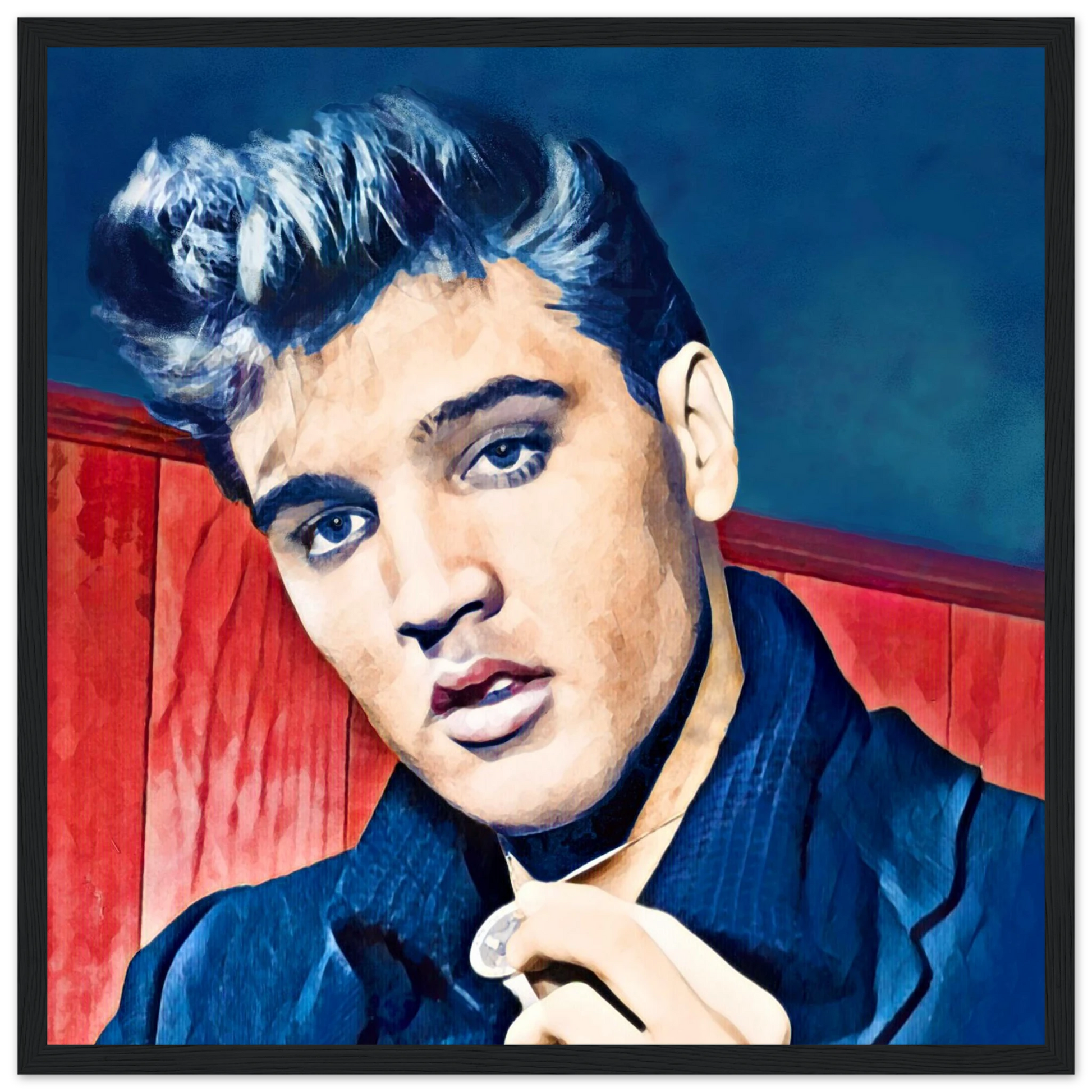 Young Elvis Presley Art Print Black Wood Frame 40x40 cm 16x16″ Premium Matte Framed Poster