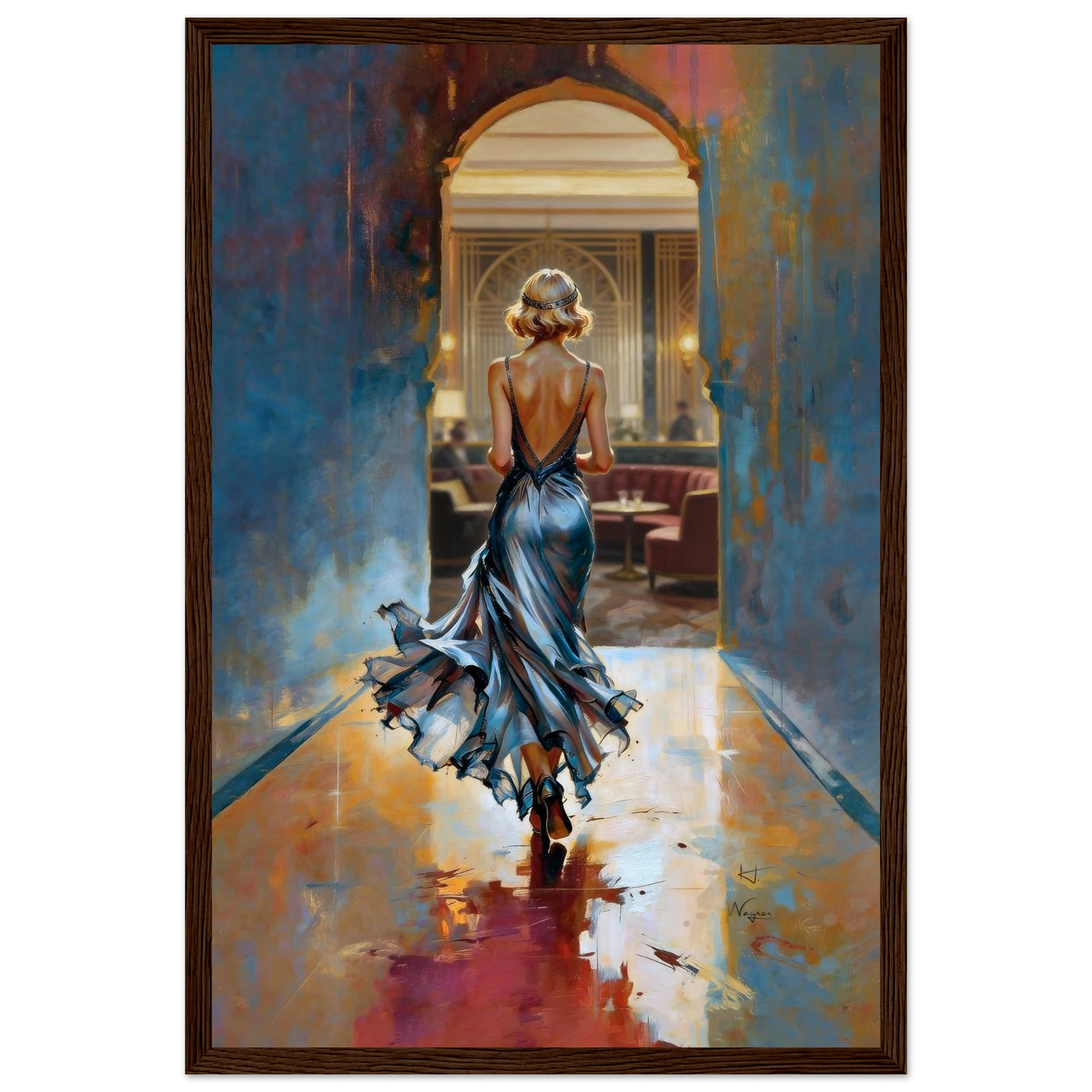 1920s Speakeasy Gatsby Flapper Art Deco Print 30x45 cm 12x18″ Framed Canvas Dark Brown Wood Frame