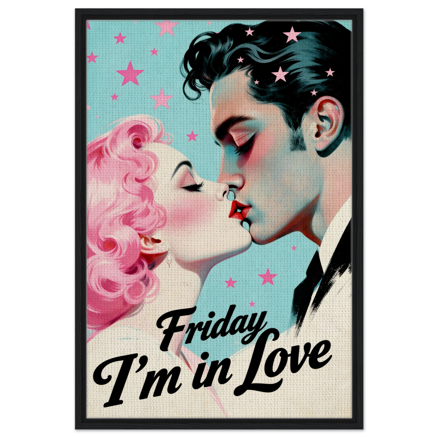 Friday I'm In Love - Retro Romantic Art Print 24x36″ Framed Canvas - Black Wood