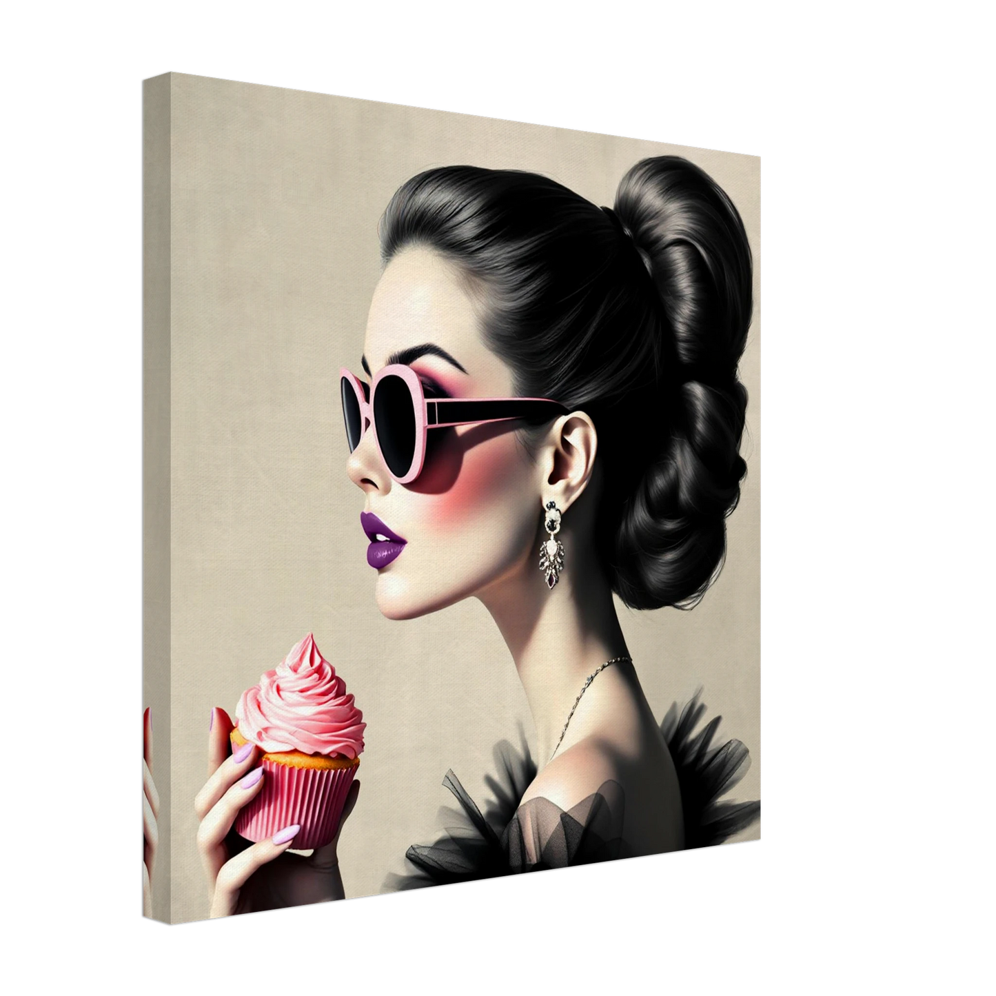 Retro Fashion Model Glam Cupcake Art Print 50x50 cm 20x20″ Gallery Wrapped Canvas