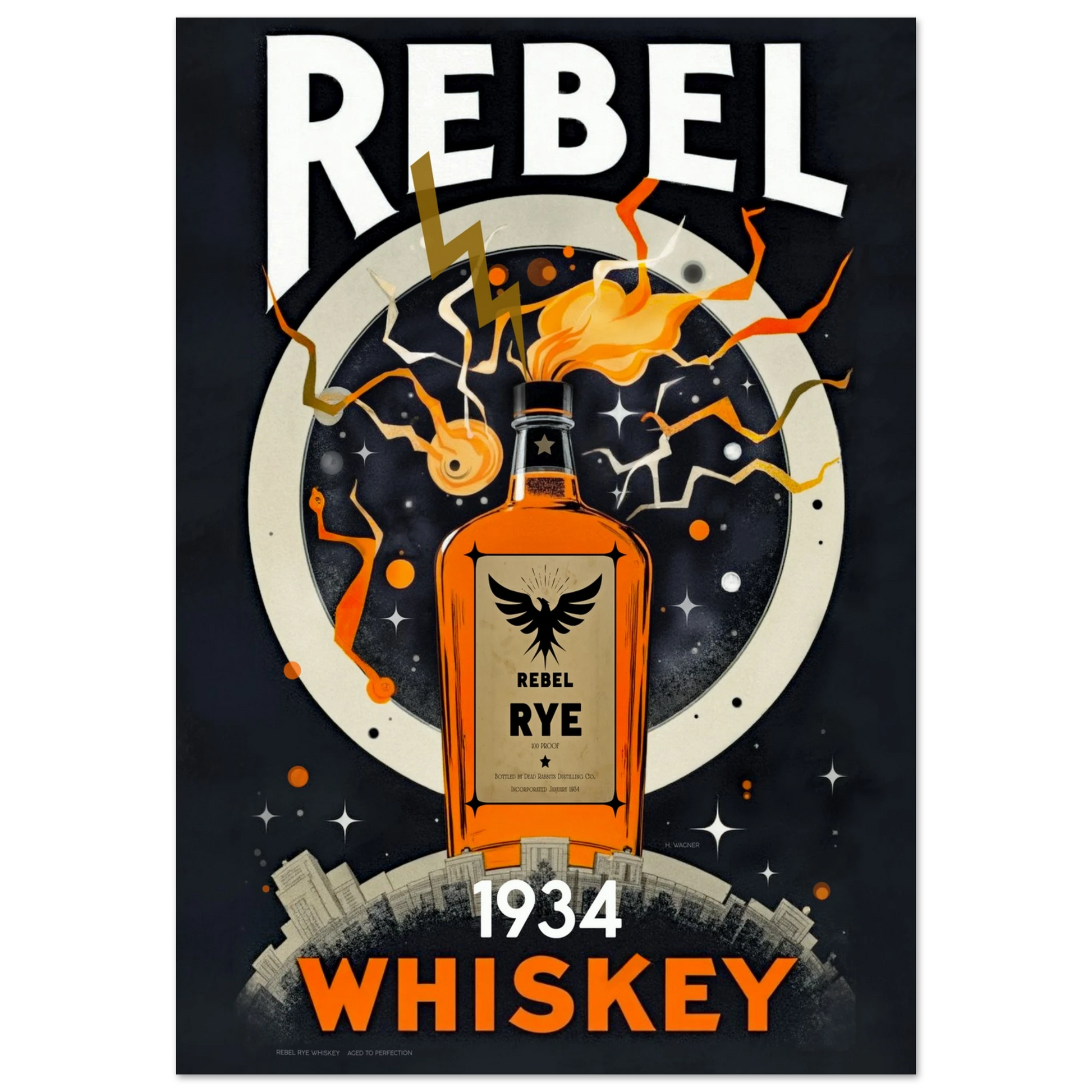 Rebel Whiskey Cocktail Bar Poster Print No Frame 70x100 cm 28x40″ Classic Matte Paper Poster
