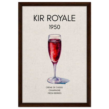 Kir Royale Champagne Cocktail Bar Art Print Dark Brown Wood Frame 40x60 cm 16x24″ Framed Canvas
