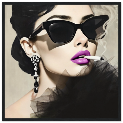 Smoking Girl Retro Fashion Model Art Print 50x50 cm 20x20″ Museum-Quality Matte Wooden Framed Poster
