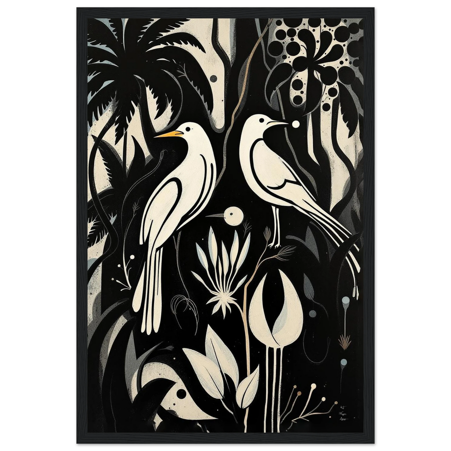 Black & White Minimalist Bird Art Print Black Wood Frame 30x45 cm 12x18″ Premium Matte Paper Wooden Framed Poster