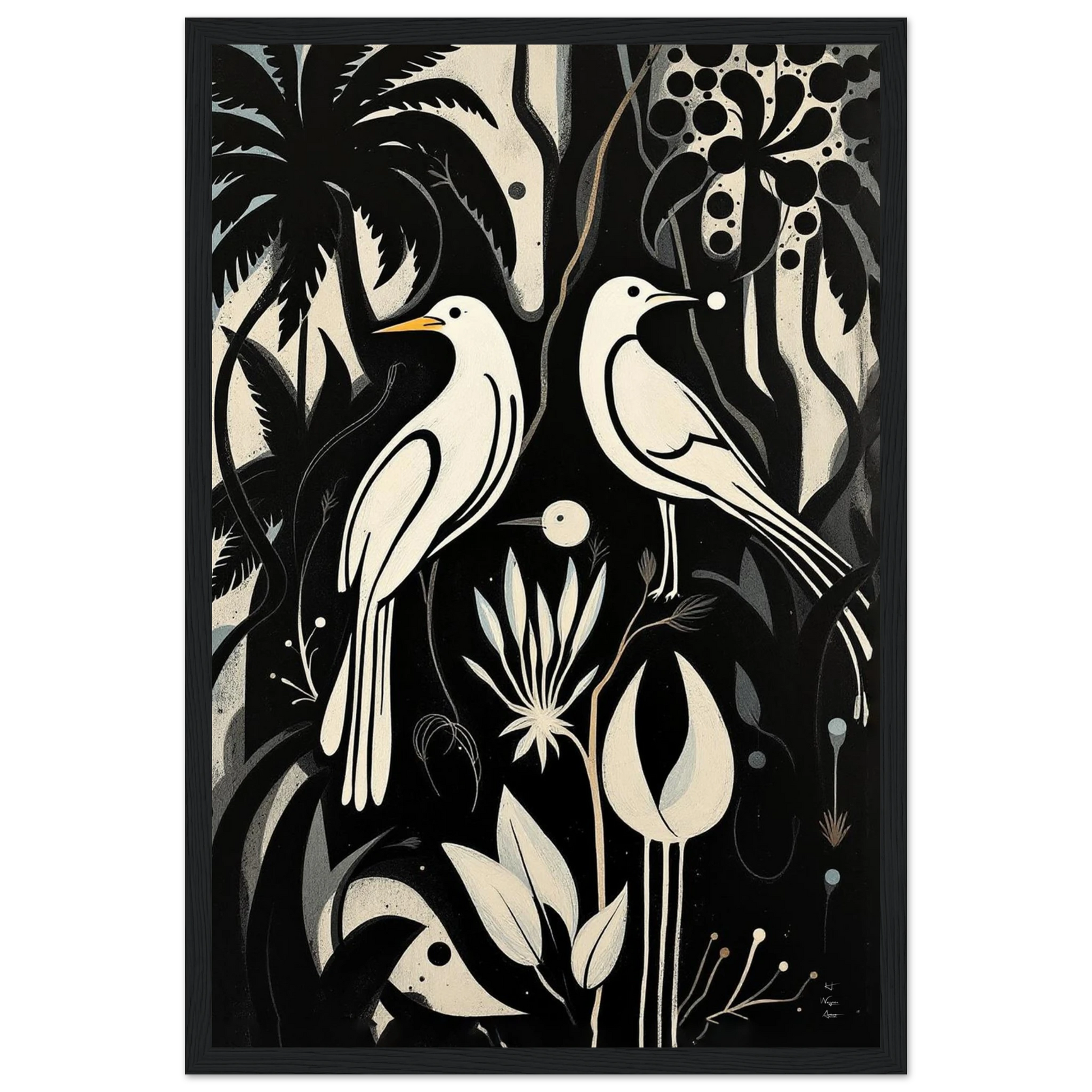 Black & White Minimalist Bird Art Print Black Wood Frame 30x45 cm 12x18″ Premium Matte Paper Wooden Framed Poster