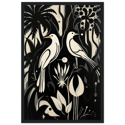 Black & White Minimalist Bird Art Print Black Wood Frame 30x45 cm 12x18″ Premium Matte Paper Wooden Framed Poster