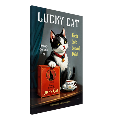 Lucky Tuxedo Cat Tea Kitchen Art Print 60x90 cm 24x36″ Gallery Wrapped Canvas No Frame