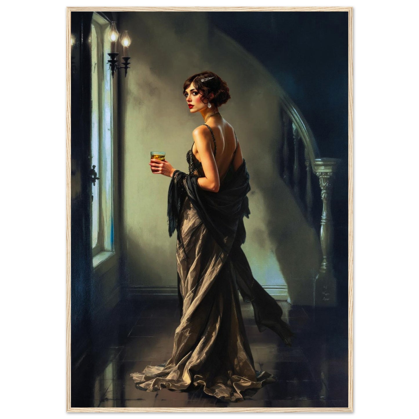 Art Deco Flapper Speakeasy Fine Art Print Light Wood Frame 70x100 cm 28x40″ Museum-Quality Matte Framed Poster