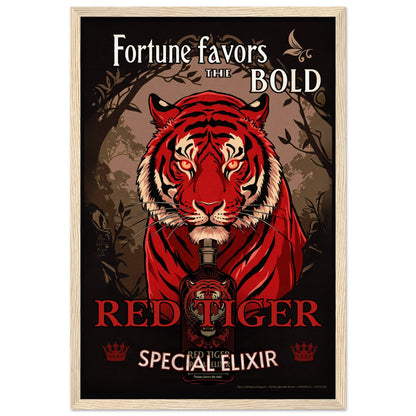 Tiger Cocktail Bar Art Poster Print 60x90 cm 24x36″ Classic Matte Framed Poster Light Wood Frame