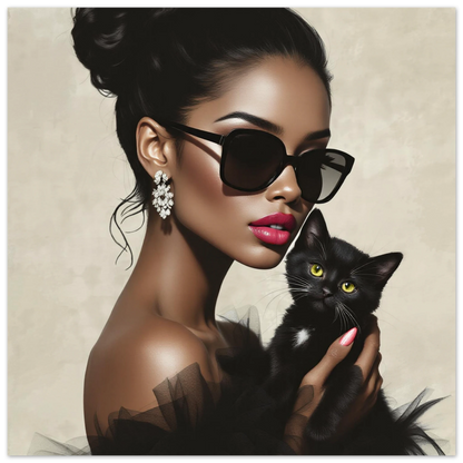 Retro Glam Fashion Model Kitten Art Print Museum-Quality Matte Paper Poster 45x45 cm 18x18″