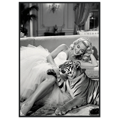 Vintage Hollywood Starlet Tiger Art Print 70x100 cm 28x40″ Museum-Quality Matte Framed Poster - Black Wood