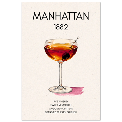 Classic Manhattan Cocktail Bar Art Print No Frame 60x90 cm 24x36″ Premium Matte Paper Poster