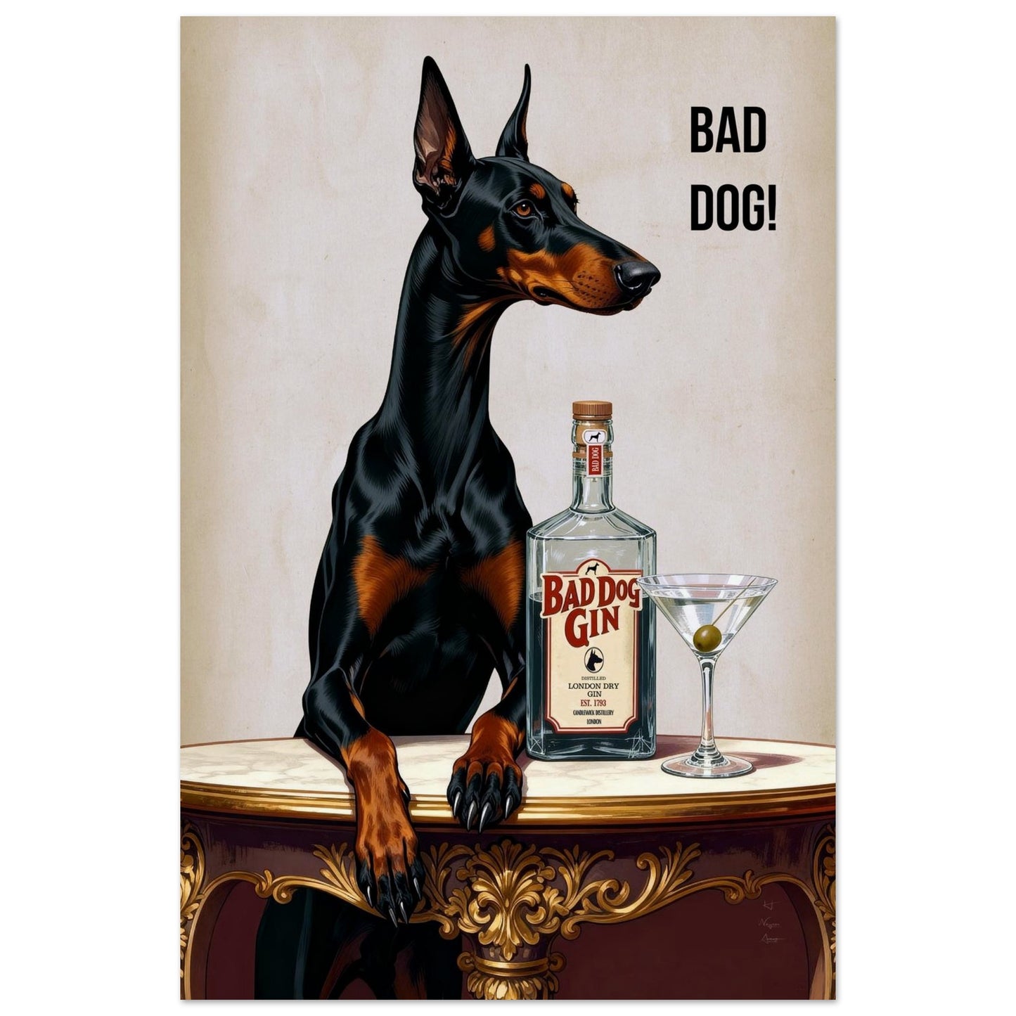 Bad Dog Gin Cocktail Bar Art Print 40x60 cm 16x24″ Museum-Quality Matte Poster No Frame