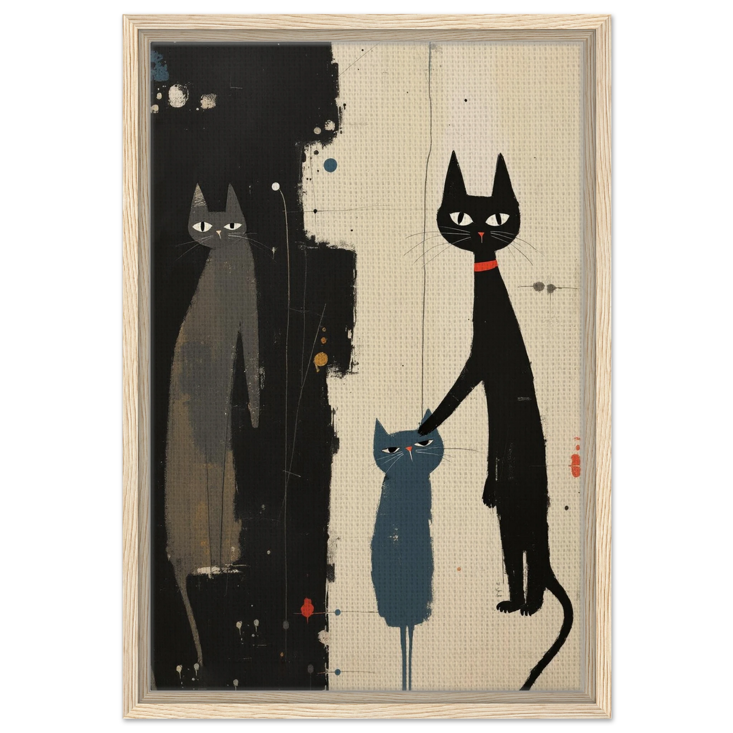 Abstract Cat Family Art Poster Print Light Wood Frame 40x60 cm 16x24″ Framed Canvas