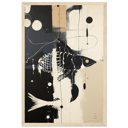 Abstract Fish Art Poster Print – Framed Modern Neutral Wall Décor Light Wood Frame 30x45 cm 12x18″ Classic Matte Framed Poster