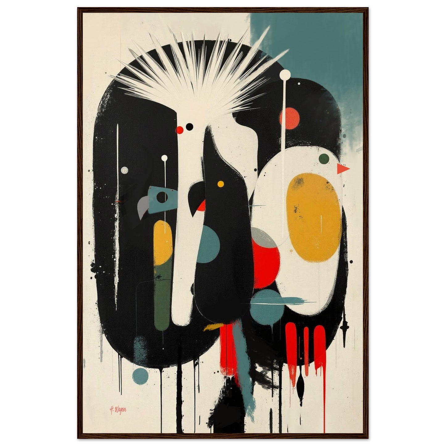 Modern Cockatoo Bird Art Poster Print - Framed Tropical Mid- Century Wall Decor Dark Brown Wood Frame 60x90 cm 24x36″ Museum-Quality Matte Framed Poster