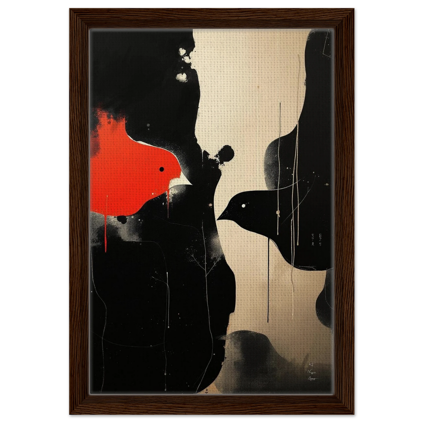 Abstract Bird Minimalist Fine Art Print 30x45 cm 12x18″ Framed Canvas Dark Brown Wood Frame