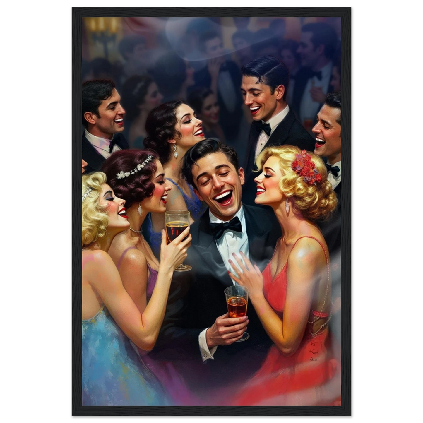 Art Deco Great Gatsby Party Print Black Wood Frame 30x45 cm 12x18″ Premium Matte Framed Poster