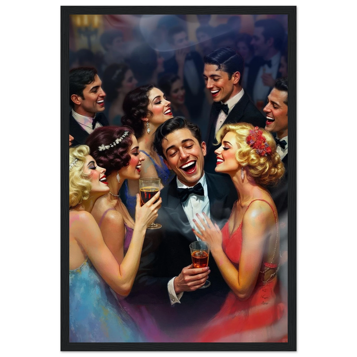 1920s Great Gatsby Speakeasy Party Art Print Black Wood Frame 30x45 cm 12x18″ Premium Matte Framed Poster