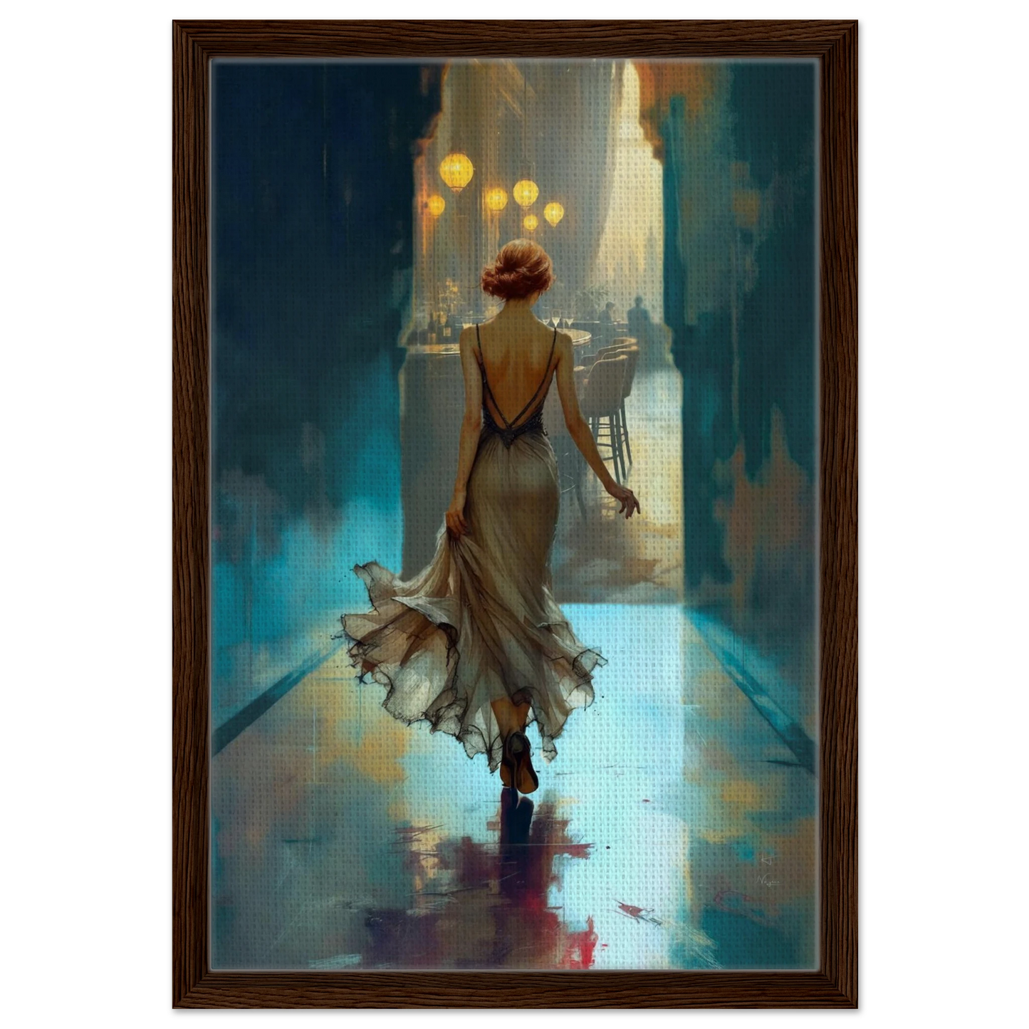 1920's Speakeasy Flapper Lounge Art Print 40x60 cm 16x24″ Framed Canvas Dark Brown Wood Frame