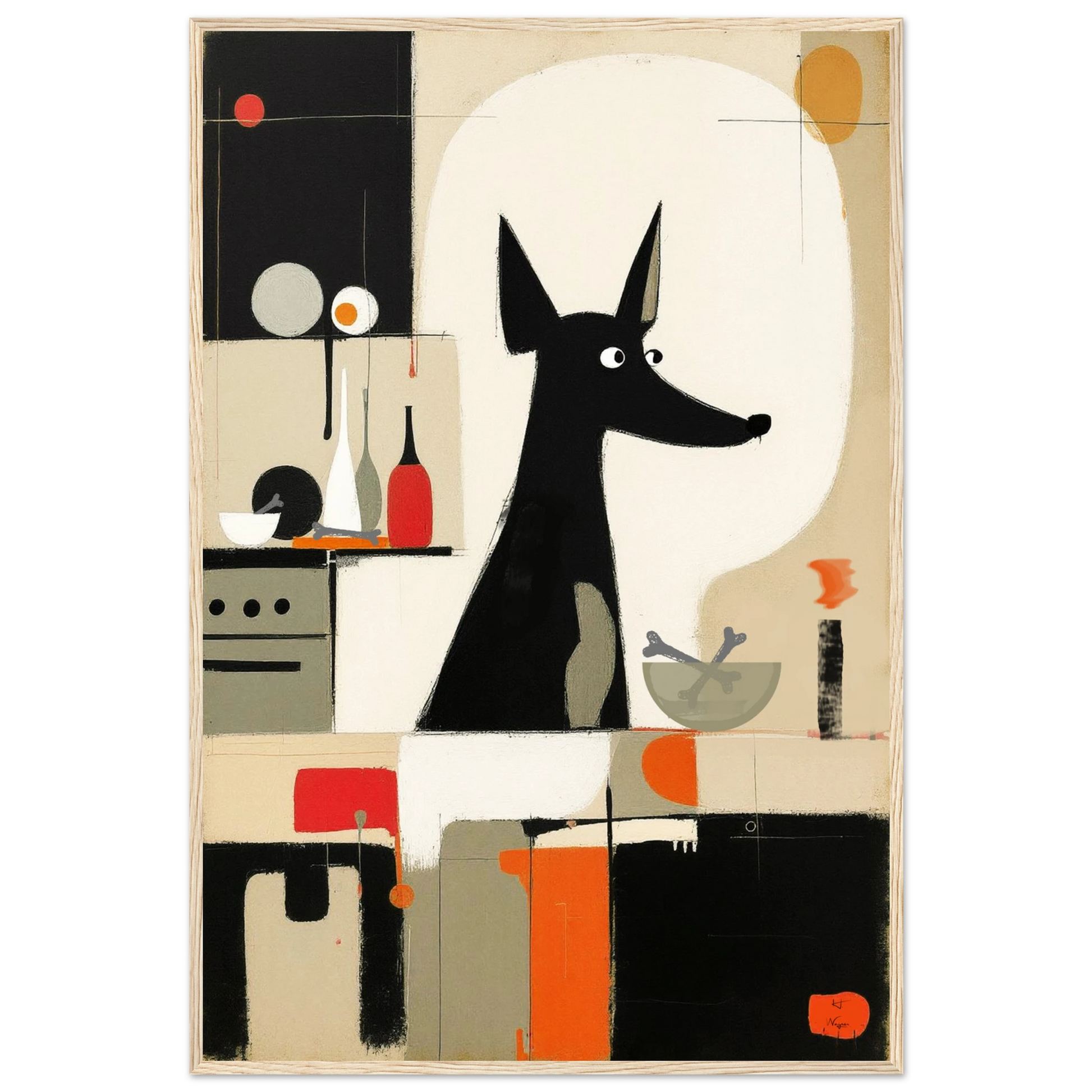 Modern Quirky Dog Lover Art Print Light Wood Frame 60x90 cm 24x36″ Premium Matte Paper Wooden Framed Poster