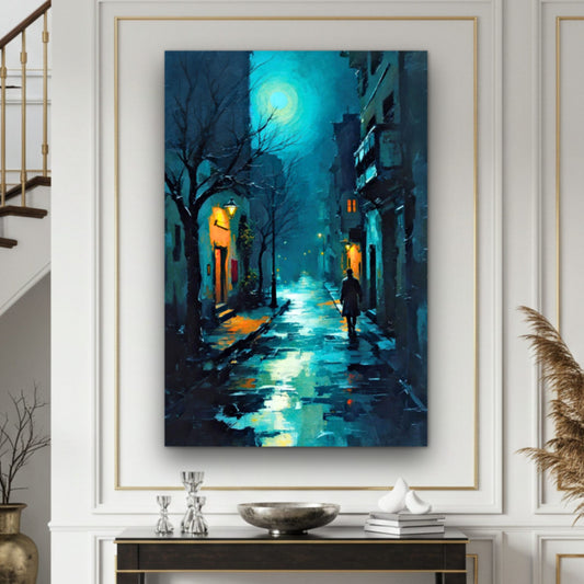 Blue Moon Night Street Scene Art Print