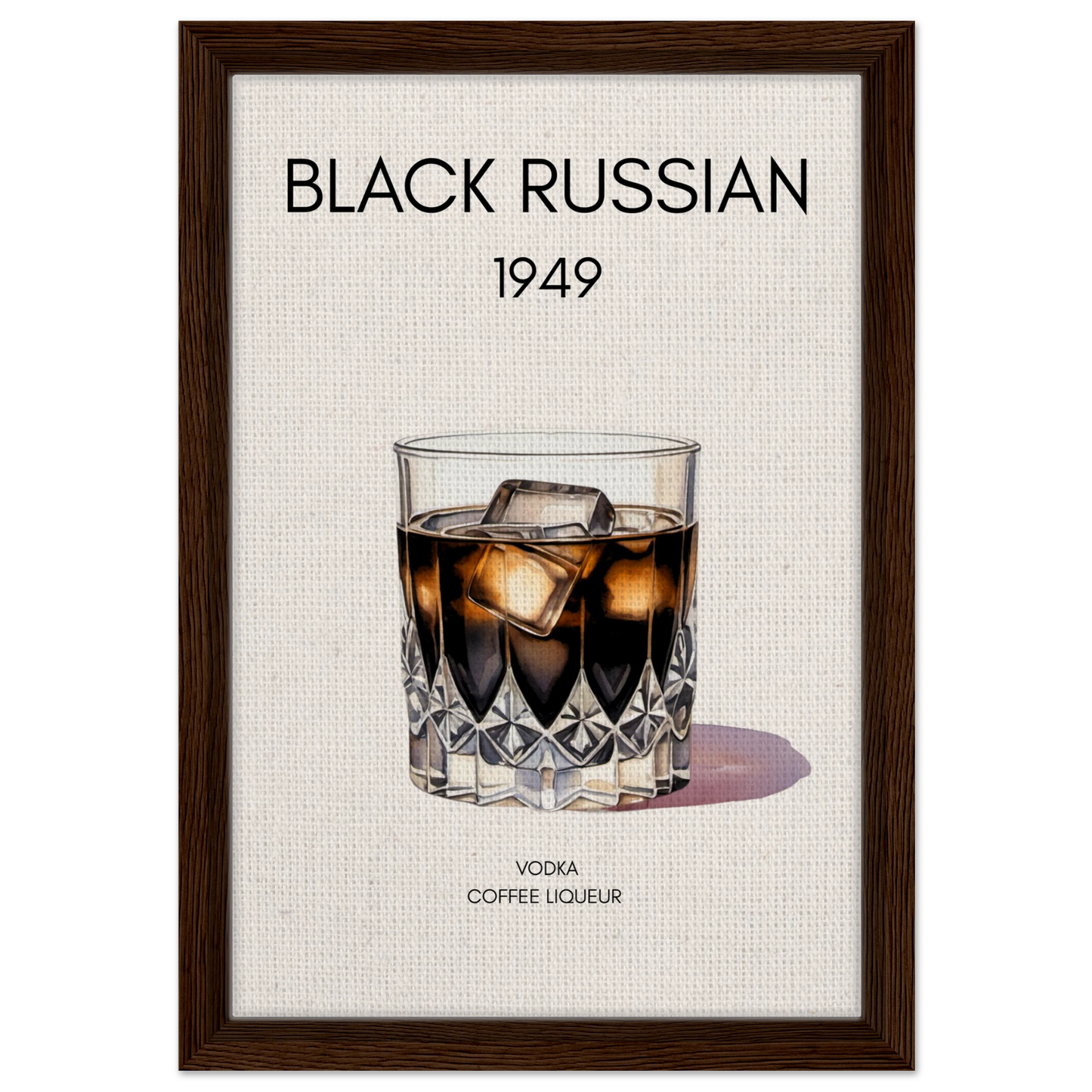 Black Russian Cocktail Bar Art Poster Print Dark Brown Wood Frame 30x45 cm 12x18″ Framed Canvas