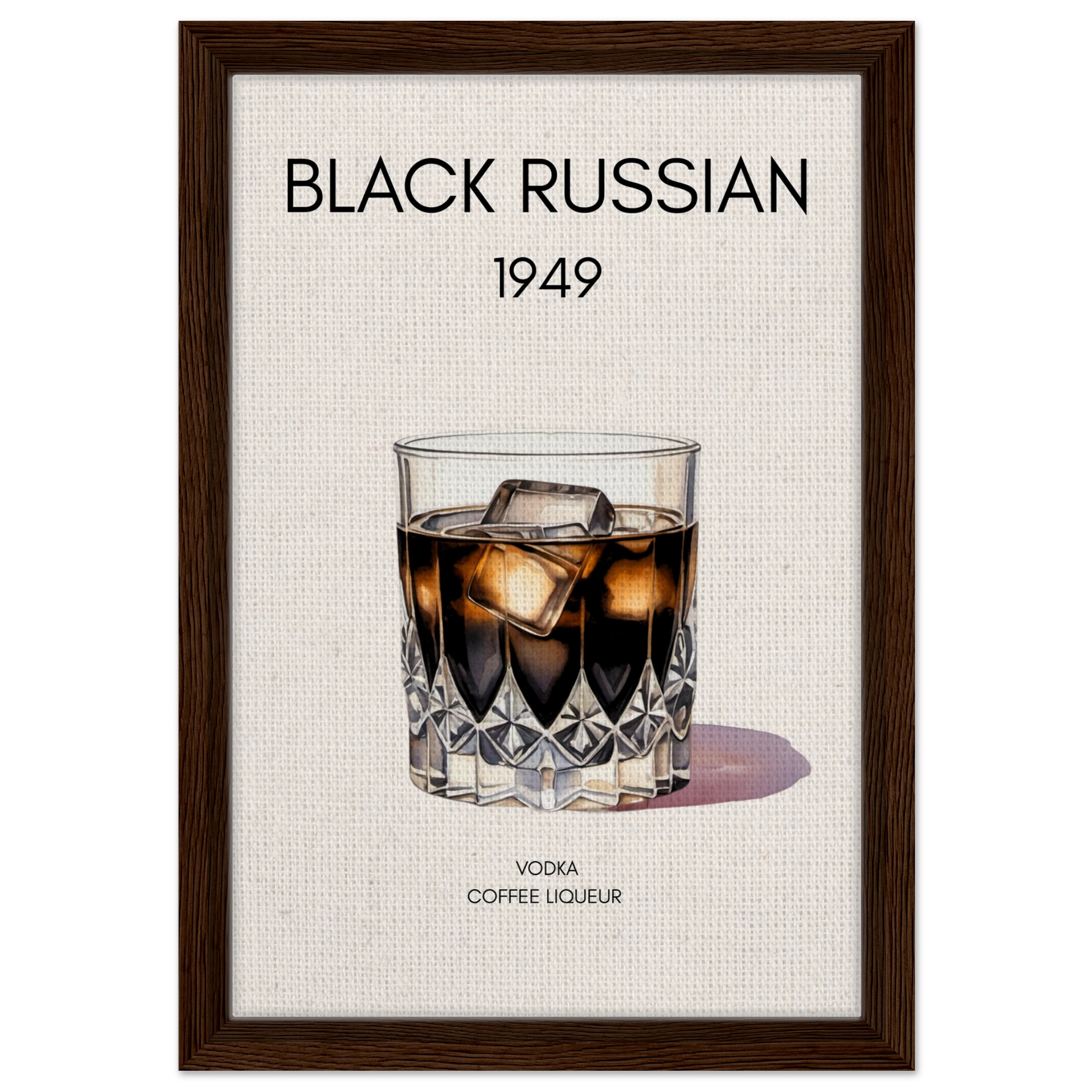 Black Russian Cocktail Bar Art Print Dark Brown Wood Frame 30x45 cm 12x18″ Framed Canvas