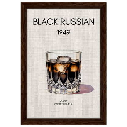 Black Russian Cocktail Bar Art Print Dark Brown Wood Frame 30x45 cm 12x18″ Framed Canvas