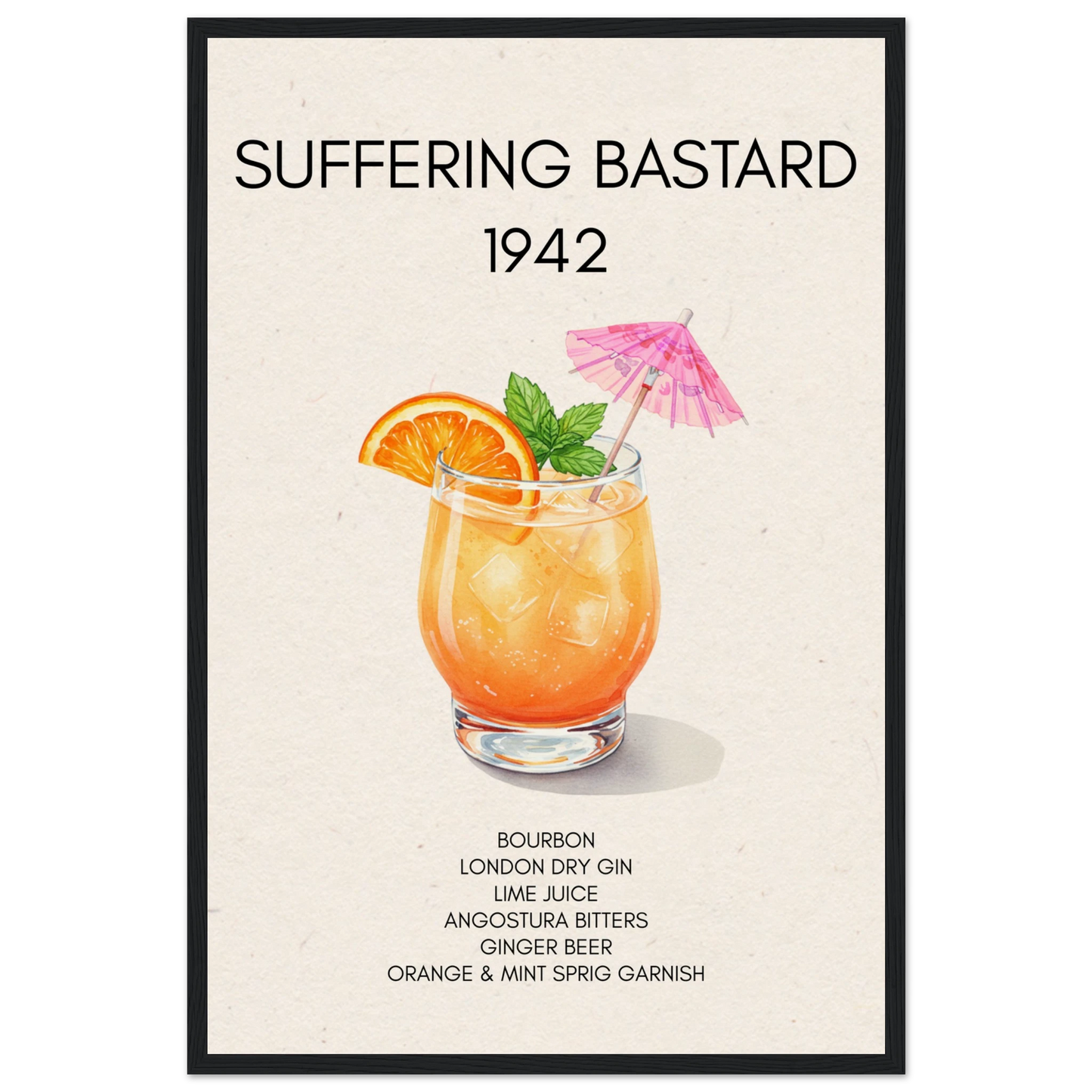 Suffering Bastard Tiki Cocktail Bar Poster Print Black Wood Frame 40x60 cm 16x24″ Museum-Quality Matte Paper Wooden Framed Poster