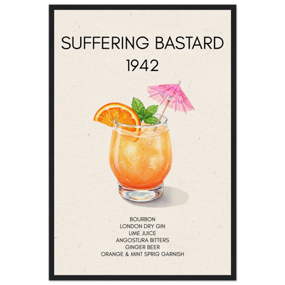 Suffering Bastard Tiki Cocktail Bar Poster Print Black Wood Frame 40x60 cm 16x24″ Museum-Quality Matte Paper Wooden Framed Poster