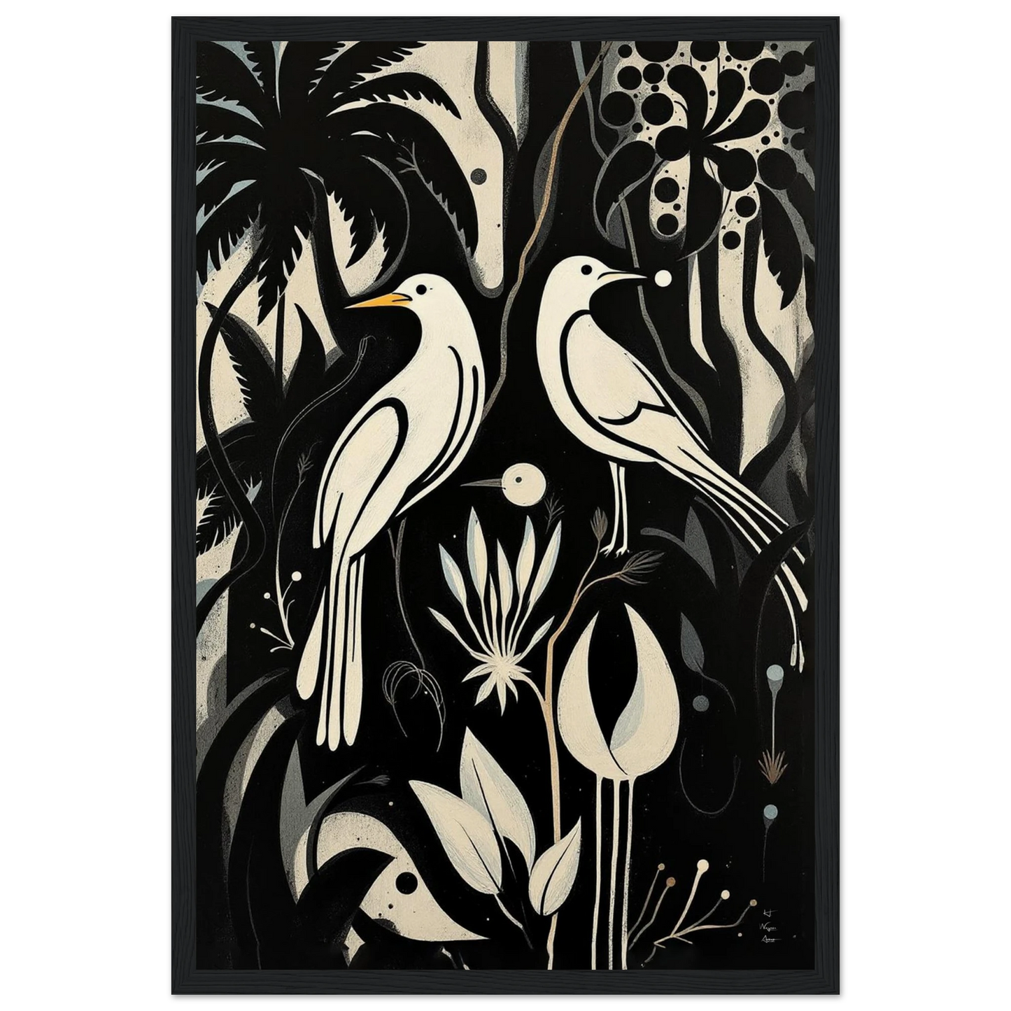Black & White Minimalist Bird Art Print Black Wood Frame 30x45 cm 12x18″ Museum-Quality Matte Paper Wooden Framed Poster