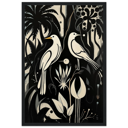 Black & White Minimalist Bird Art Print Black Wood Frame 30x45 cm 12x18″ Museum-Quality Matte Paper Wooden Framed Poster