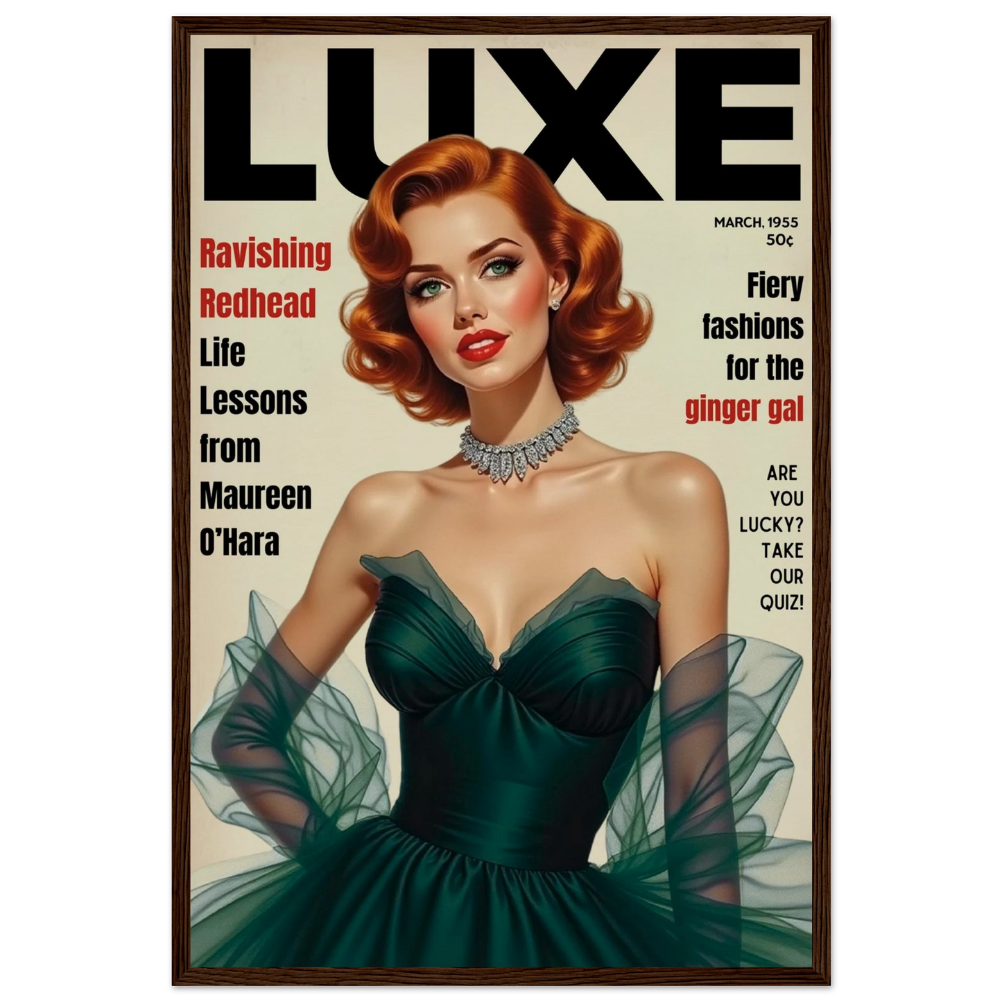 Maureen O'Hara Vintage Fashion Art Poster Print Dark Brown Wood Frame 40x60 cm 16x24″ Museum-Quality Matte Paper Wooden Framed Poster