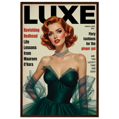 Maureen O'Hara Vintage Fashion Art Poster Print Dark Brown Wood Frame 40x60 cm 16x24″ Museum-Quality Matte Paper Wooden Framed Poster