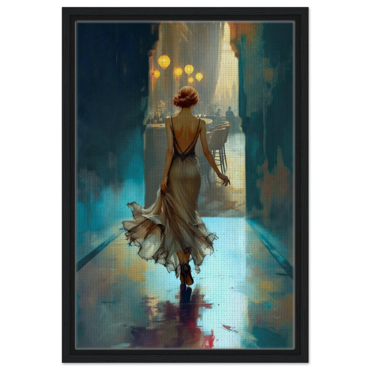 1920's Speakeasy Flapper Lounge Art Print 40x60 cm 16x24″ Framed Canvas Black Wood Frame