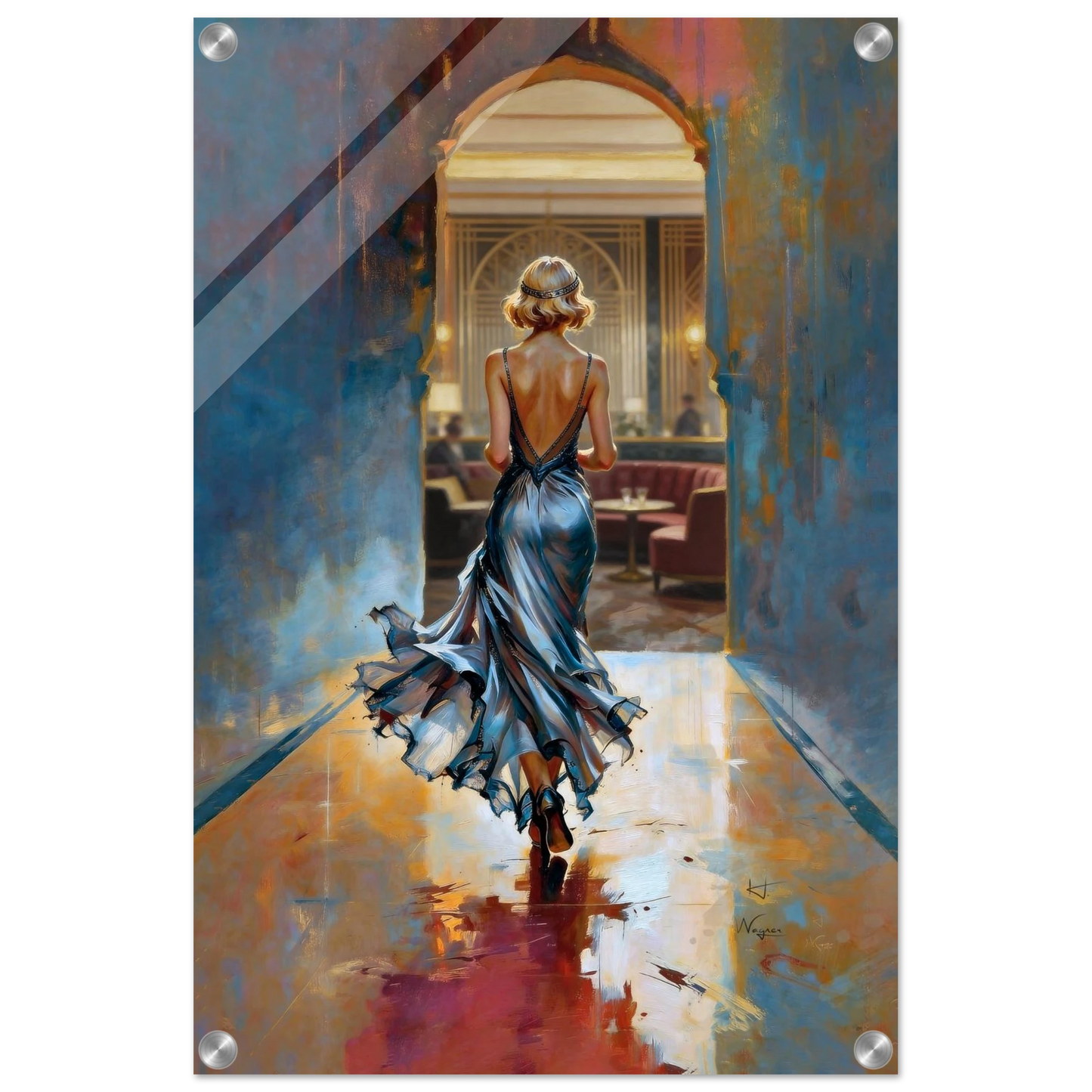 1920s Speakeasy Gatsby Flapper Art Deco Print 30x45 cm 12x18″ Framed Canvas Dark Brown Wood Frame