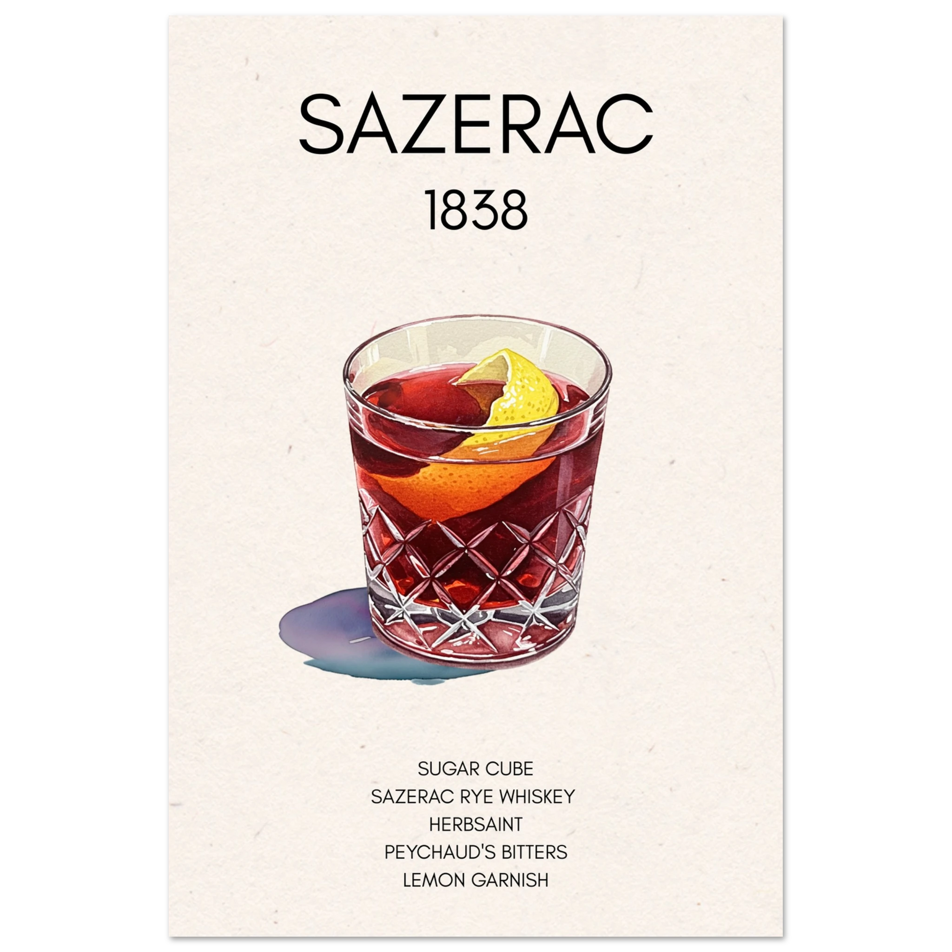 Sazerac Cocktail Bar Art Print No Frame 60x90 cm 24x36″ Classic Matte Paper Poster