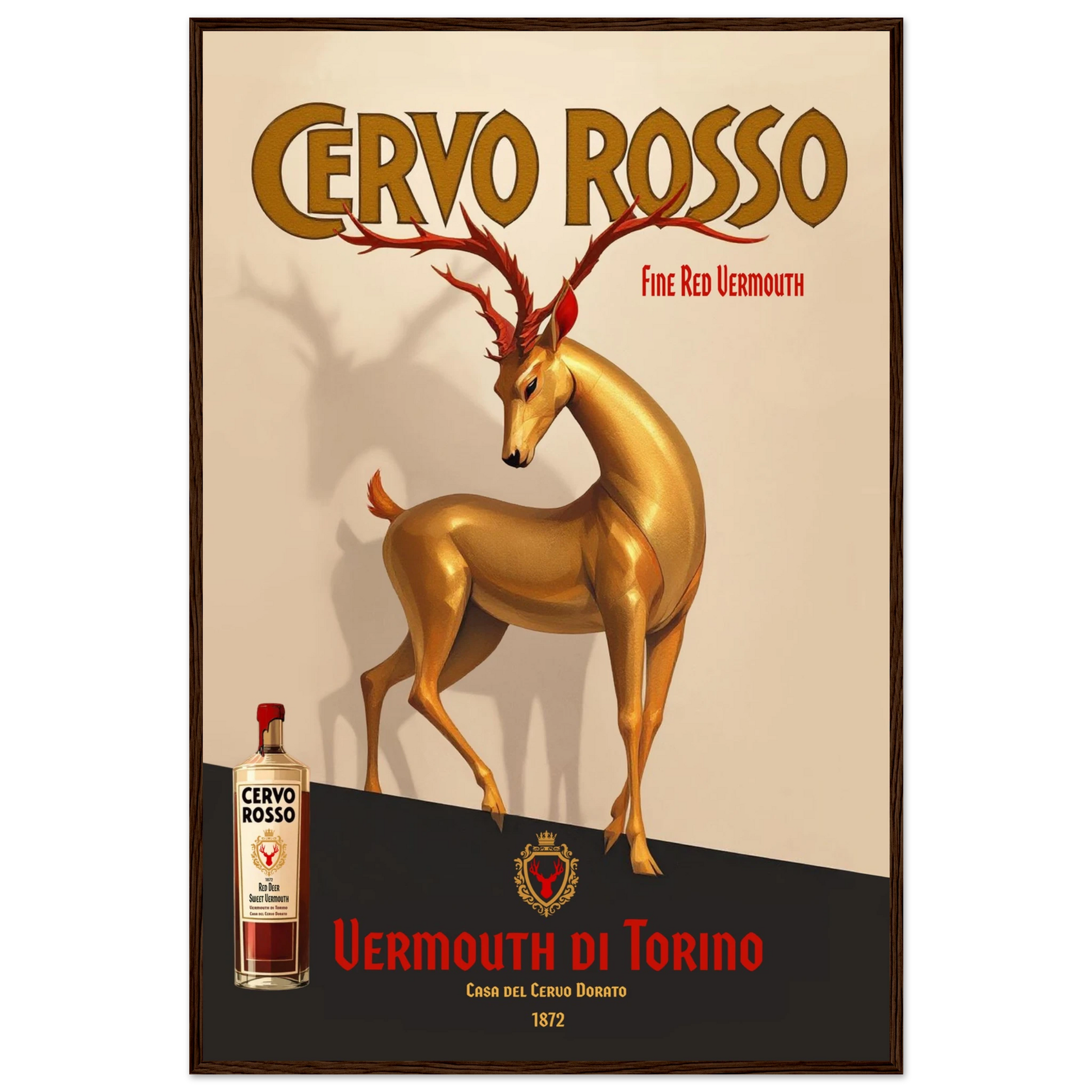 Art Deco Golden Deer Cocktail Bar Poster Print 60x90 cm 24x36″ Premium Matte Paper Wooden Framed Poster Dark Brown Wood Frame