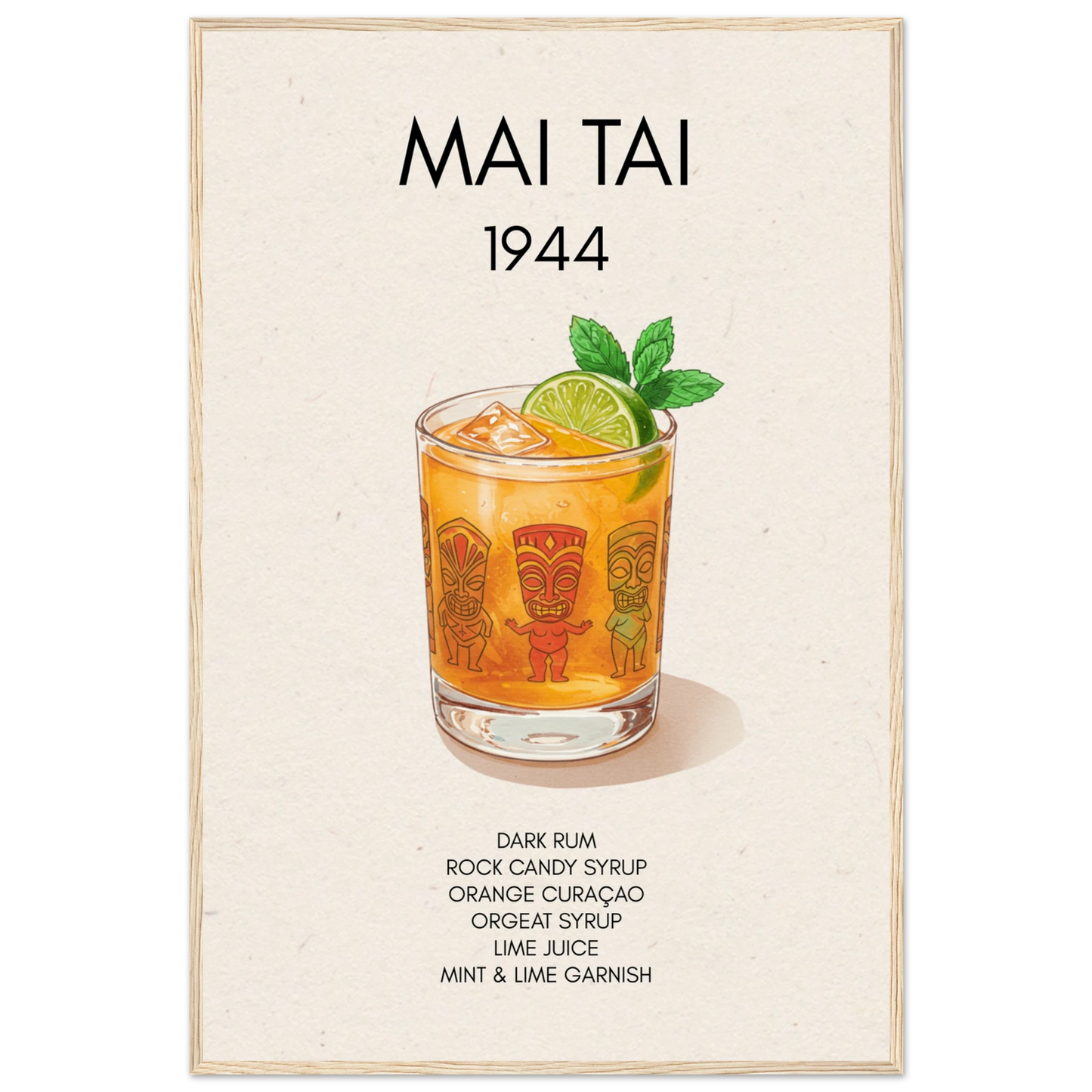 Mai Tai Tropical Cocktail Bar Poster Print Light Wood Frame 60x90 cm 24x36″ Museum-Quality Matte Paper Wooden Framed Poster