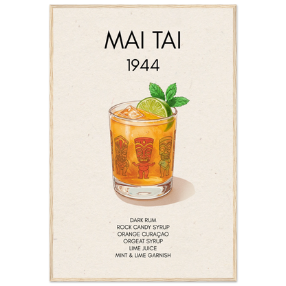 Mai Tai Tropical Cocktail Bar Poster Print Light Wood Frame 60x90 cm 24x36″ Museum-Quality Matte Paper Wooden Framed Poster