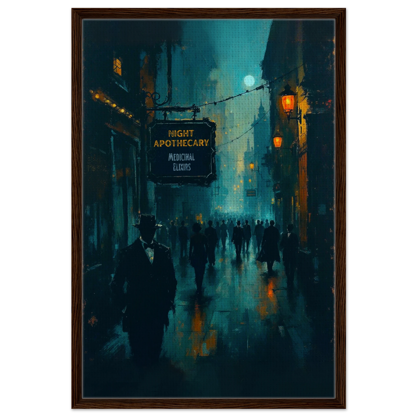 Prohibition Speakeasy Moody Nightlife Art Print Dark Brown Wood Frame 60x90 cm 24x36″ Framed Canvas