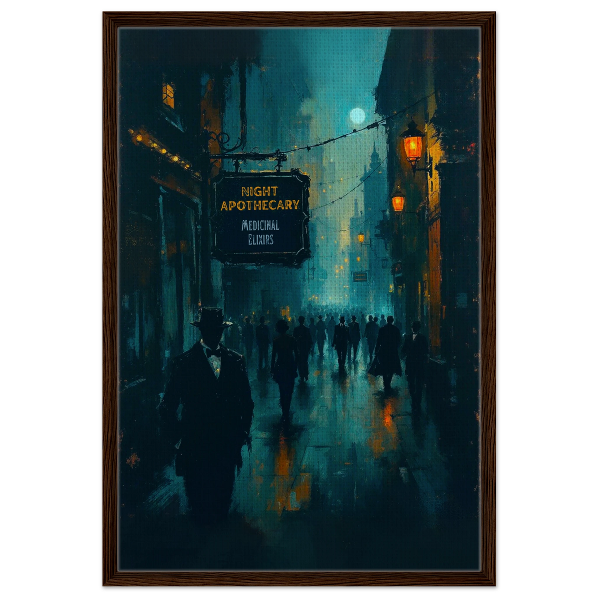 Prohibition Speakeasy Moody Nightlife Art Print 60x90 cm 24x36″ Framed Canvas Dark Brown Wood Frame