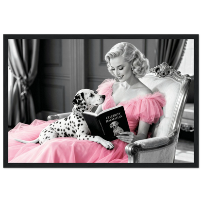Hollywood Starlet Dalmatian Puppy Art Print 30x45 cm 12x18″ Premium Matte Framed Poster - Black Wood