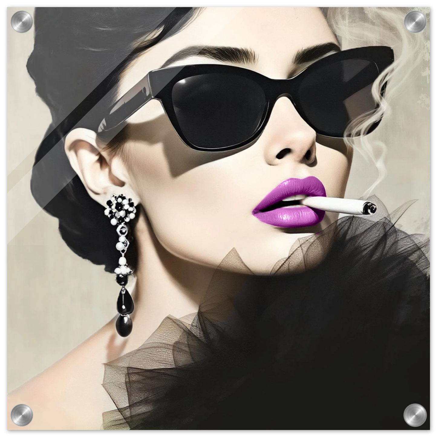 Smoking Girl Retro Fashion Model Art Print 40x40 cm 16x16″ Sleek Acrylic Print